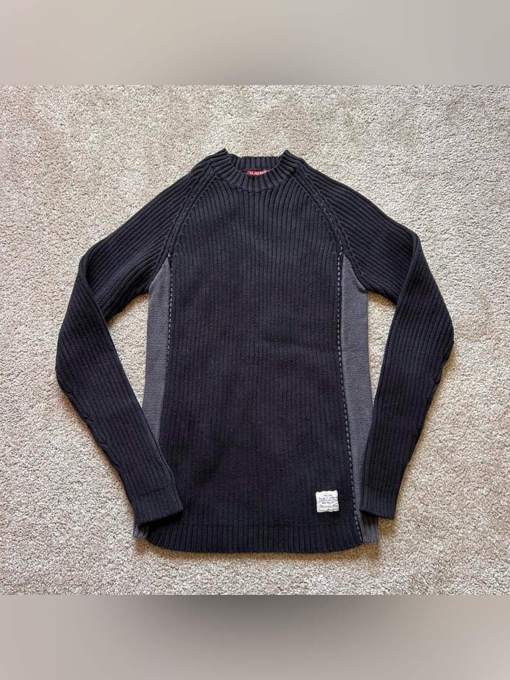 Vintage Y2K GUESS Ribbed Knit Sweater L Thick Crewneck Grunge Streetwear Black